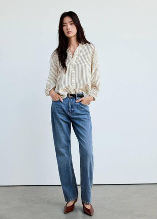 Mango Blusa righe dettaglio volant grezzo - Donna - XS - MANGO