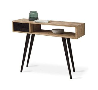 HOGAR 24 Recibidor encerado y negro con caj&oacute;n, estante y patas