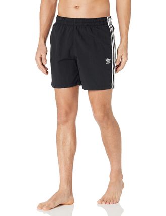 adidas Originals Mens 3-Stripes Swim Shorts Trunks, Black, Medium