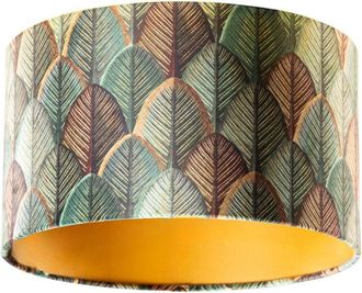 QAZQA Velvet Lampshade Leaf Design with Gold Interior 35/35/20