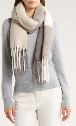 Nordstrom Colorblock Wool & Alpaca Blend Fringe Scarf in Camel at Nordstrom