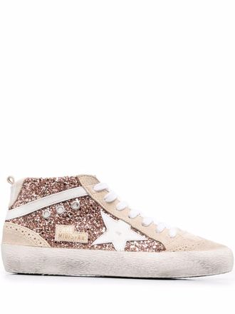 Golden Goose Rose Gold Glitter Mid-Top Sneakers