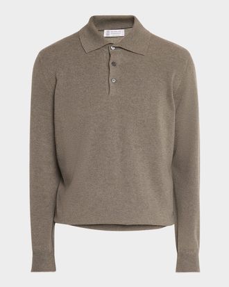 Brunello Cucinelli Men & apos;s Cashmere Knit Long-Sleeve Polo Shirt