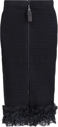 Self Portrait Zwarte Kanten Rok met Ritsdetail - Dames - Midirokken - Zwart - XS - Rokken