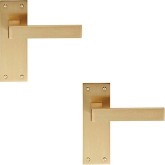 Loops 2x PAIR Straight Square Handle on Slim Latch Backplate 150 x 50mm Satin Brass