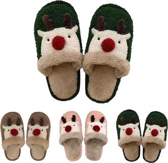 Generic Ladies Reindeer Slippers Deer Slippers For Women Cute Christmas Slipper Lovely Elk Slipper Plush Animal Sliders Super Soft Fleece Slides For Indoor Ou