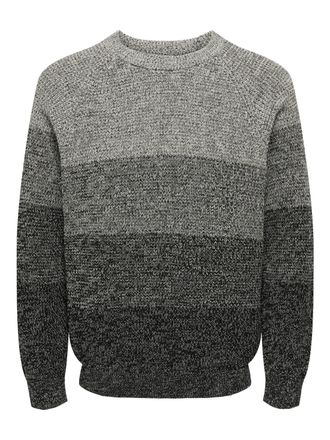 Only & Sons Rundhalspullover ONLY & SONS ONSBIRK RLX LS RAGLAN KNIT CAMP, Herren, Gr. L, moonstruck detail:schwarz gradiant, Strick, Obermaterial: 100% Baumwolle,