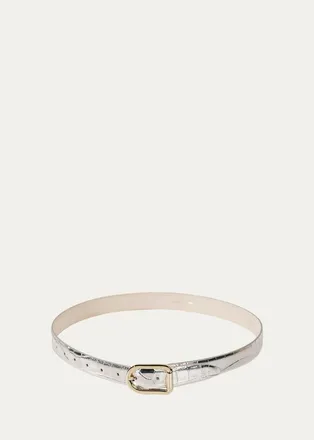 D&eacute;hanche Mija Mirror Croc-Embossed Leather Belt