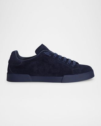Dolce & Gabbana Mens Suede Perforated DG Low-Top Sneakers