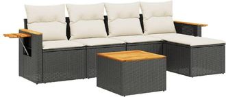 vidaXL Vidaxl - Set De Sof&aacute;s De Jard&iacute;n 6 Piezas Y Cojines Rat&aacute;n Sint&eacute;tico Negro