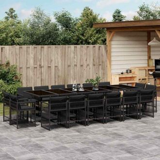 vidaXL Set De Muebles Jard&iacute;n 17 Pzas Con Cojines Rat&aacute;n Sint&eacute;tico Negro Vidaxl