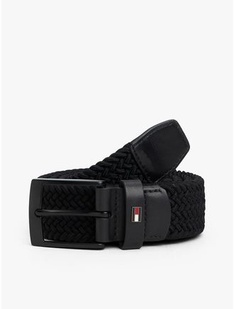 Tommy Hilfiger Mens Square Buckle Woven Elastic Belt - Black - 40