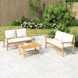 vidaXL Vidaxl - Set De Muebles De Jard&iacute;n 2 Piezas Bamb&uacute; Y Cojines Blanco Crema