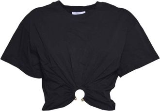 Paco Rabanne Piercing Cropped T-Shirt In Black Cotton
