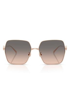 Tory Burch 58mm Gradient Square Sunglasses in Rose Gold /Brown /Grey at Nordstrom