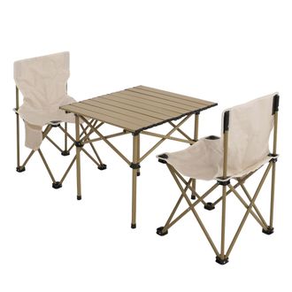 Hhg Hhg - Nunca Usado] Set De Camping 428, Mesa 2x Silla Plegable Silla De Pescador Plegable, Metal, Blanco