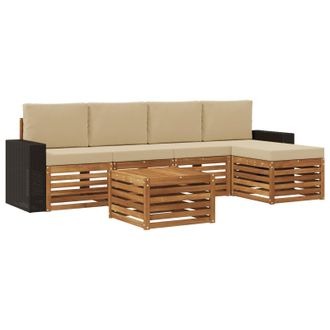 vidaXL Conjunto De Sof&aacute;s De Exterior Con Coj&iacute;n 6 Pcs Natural Y Beige Vidaxl