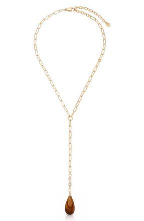 Ettika Tiger Eye Teardrop Lariat Necklace in Tigers Eye at Nordstrom