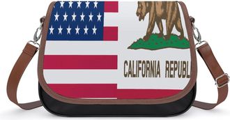 Generic Flag of U.S.A And California Crossbody Bags for Women Fashion Leather Shoulder Handbags With Adjustable Strap