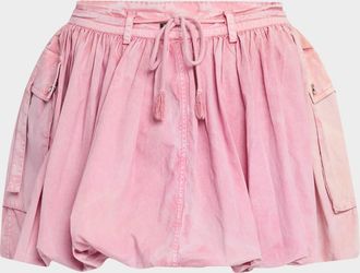 Ganni Washed Stretch Cotton Mini Bubble Skirt