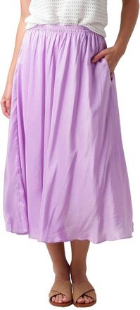 Vince Gathered Silk Pull-On Midi Skirt Lilac