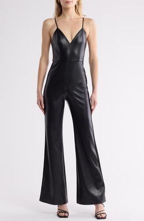Alice & Olivia Christena Wide Leg Faux Leather Jumpsuit in Black at Nordstrom Rack, Size 14
