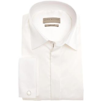 John Miller Ecru Overhemden met Lange Mouwen - Heren - Zakelijke Overhemden - Beige - XS - Katoen - Overhemden