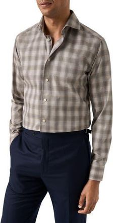 Eton Slim Fit Bold Check Twill Button-Up Shirt in Light Beige at Nordstrom Rack, Size 14.5