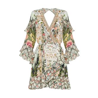 Camilla Short Dresses, female, Multicolor, S, Renaissance Romance Wrap Dress Ruffles