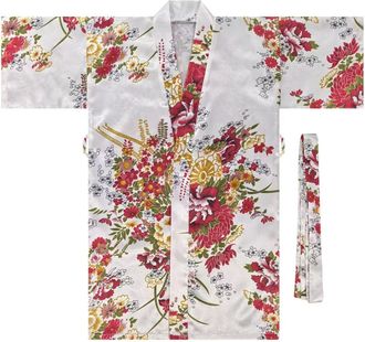 Generic Kids Kimono Robe Traditional Japanese Kimono Girls Dressing Gowns Satin Bathrobes Dress Geisha Yukata Dress Floral Girls Yukata Robes Japanese Robe Dr