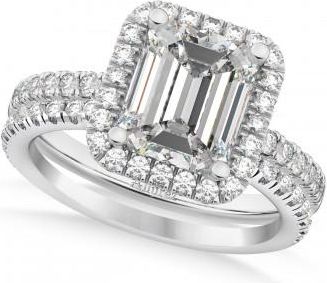 Allurez Diamond Emerald-Cut Halo Bridal Set 14k White Gold (3.59ct)
