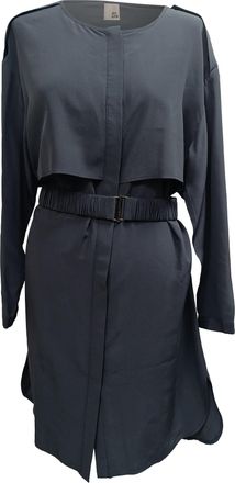 IRIS & INK Belted Long Sleeve Midi Dress in Black Silk