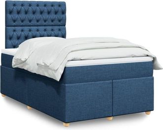 vidaXL Cama Box Spring Con Colch&oacute;n Tela Azul 120x190 Cm Vidaxl