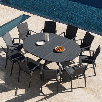 Sklum Set De Mesa 145-200x145 Cm Extensible Barces Y 10 Sillas De Jard&iacute;n Apilables Con Reposabrazos En Aluminio Karena Sklum