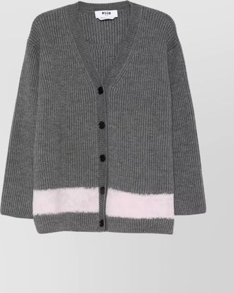 Msgm v-neckline long sleeves ribbed texture color block design