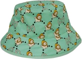 Gucci Pre-owned Accessories, female, Green, Size: ONE SIZE Pre-owned Animal Print Cotton Bucket Hat