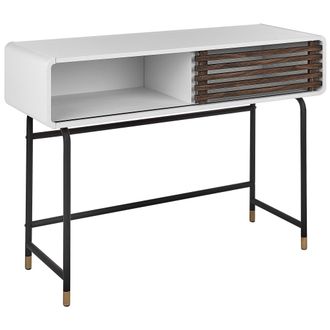 Beliani Consola Blanco Negro Madera Oscura 104 X 40 Cm Puertas Corredera R&uacute;stico Rifle