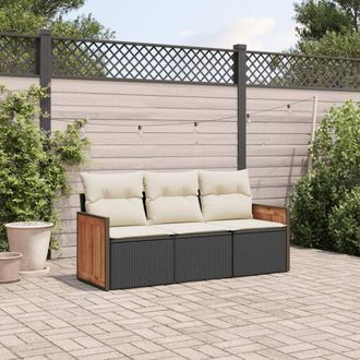 vidaXL Set De Sof&aacute;s De Jard&iacute;n Con Cojines 3 Pzas Rat&aacute;n Sint&eacute;tico Negro Vidaxl
