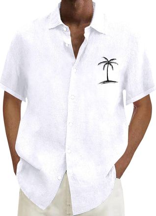 Generic White Shirts for Men Mens Casual Short Sleeved Shirt with Mens Beach Summer Shirt Linen Shirts for Men (White, XXL)