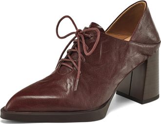 TinaCus Womens Genuine Leather Lace Up Pointed Toe High Stacked Heel Office Oxford Shoes, Burgundy, 4.5 UK