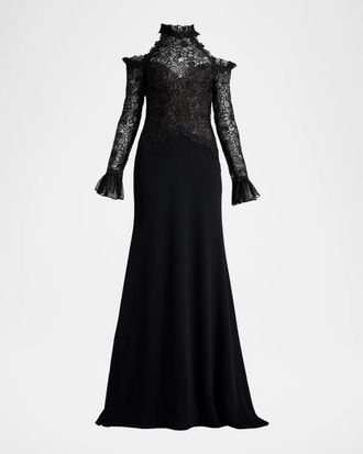 Tadashi Shoji Cold-Shoulder Organza & Crepe Gown