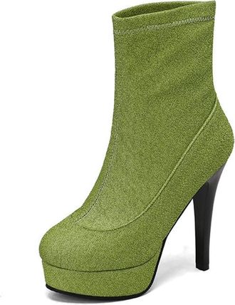 Generic Womens Fashion Glitter Platform Round Toe Stiletto Heel Ankle Boots with Side Zipper Winter Party Wedding Dress Shoes (Green,7.5)