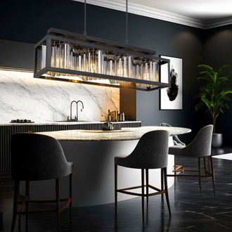 ETC Shop Lampada a sospensione in cristallo lampada a sospensione soggiorno moderna lampada a sospensione tavolo da pranzo nera 4 fiamme, vetro metallo, 4