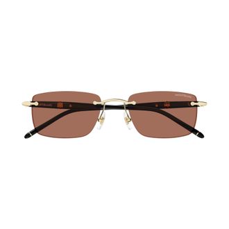 Montblanc Mb0344s Rimless Rectangular Sunglasses with Gold Accents