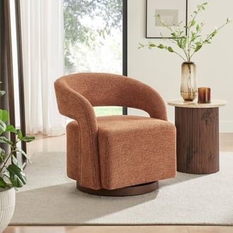 Furniturebox Odessa Fabric Swivel Accent Chair in Orange