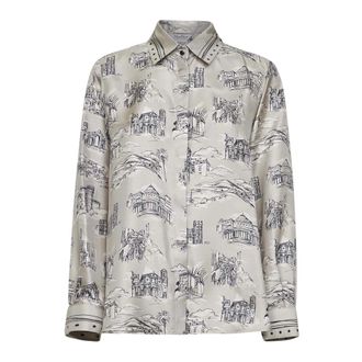 Max Mara Shirts, female, Beige, Size: XS Fado Printed Silk Shirt