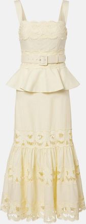 Self Portrait Vestido midi de lino y algod&oacute;n con croch&eacute;