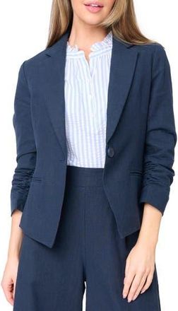 Gibsonlook Ruched Sleeve Linen Blend Blazer in Dark Navy at Nordstrom Rack, Size X-Small