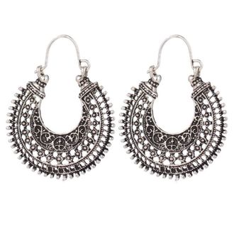 Generic Retro Ethnic Hollow Out Carving U-Shaped Basket Women Wire Hoop Drop Earrings Antique Silver Lovely and Practical