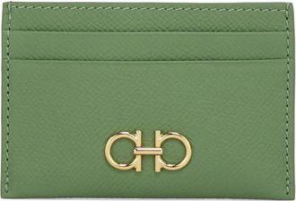 Ferragamo Gancini hammered leather card holder - women - CALFSKIN/Rayon - One Size - Green